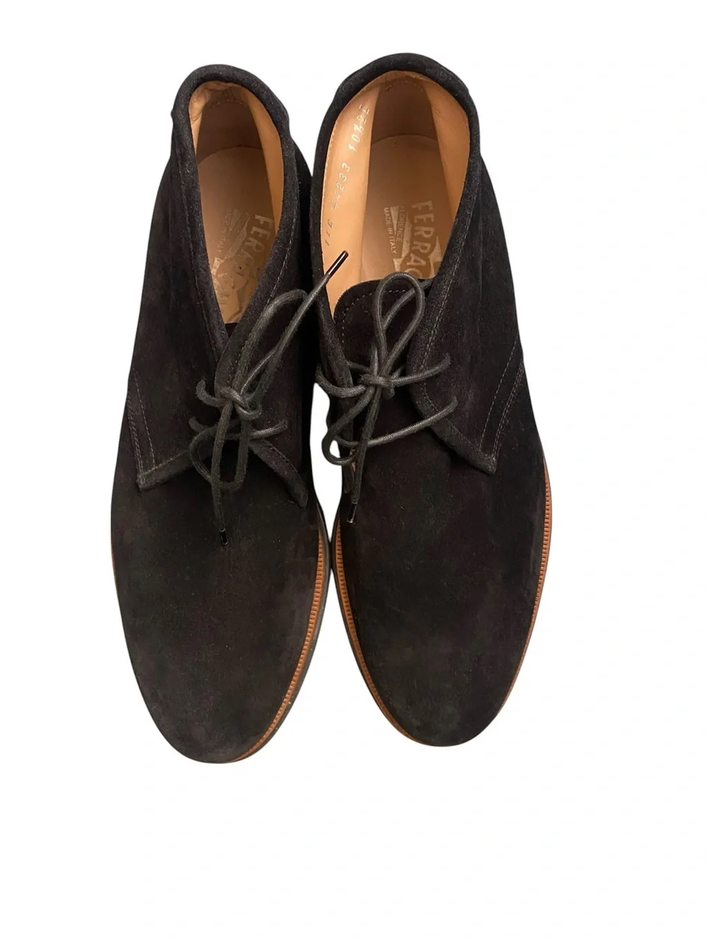 Salvatore Ferragamo Black Suede Chukka Boots with Serrated Lug Sole